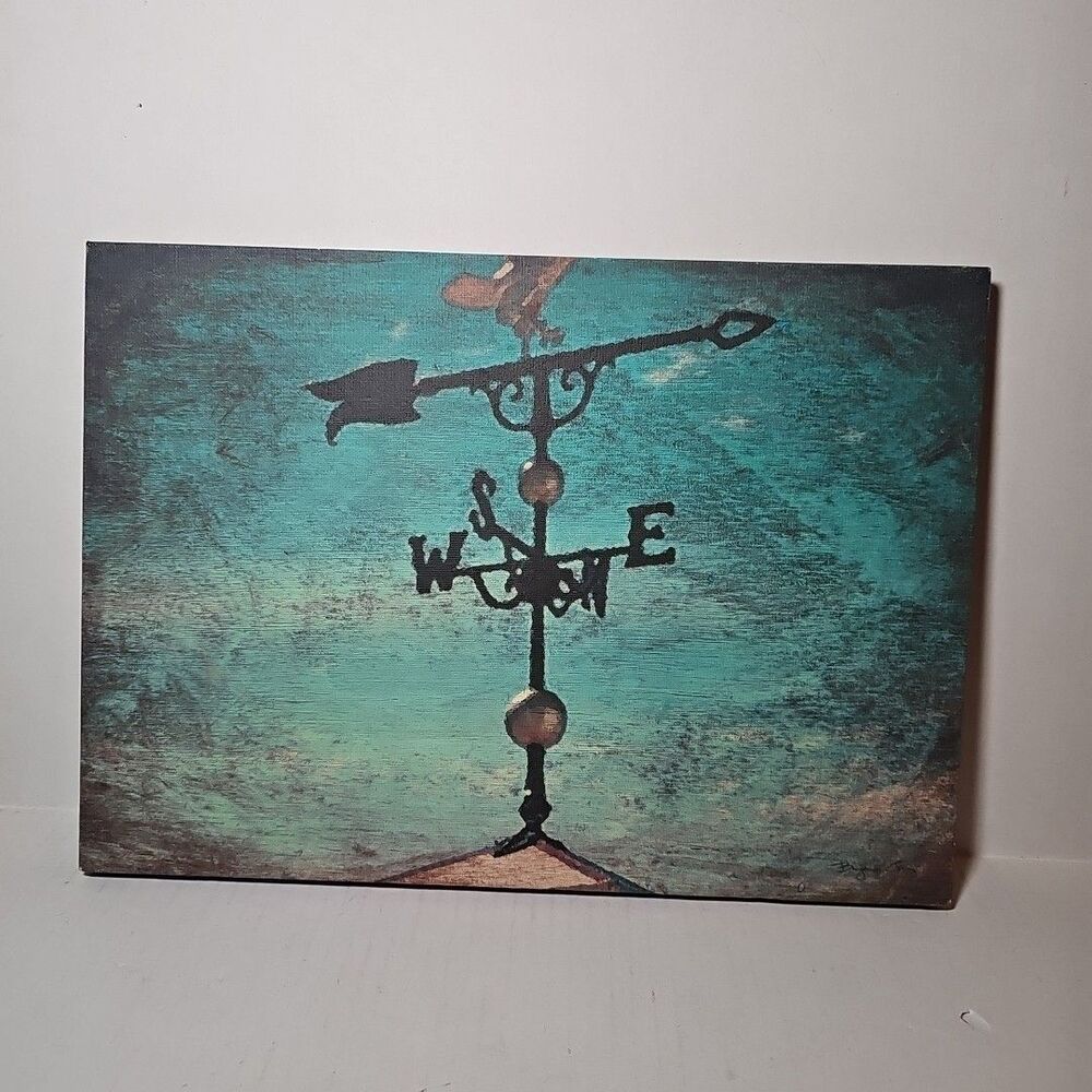 Weather Vane Canvas Print Blue Green Stormy Moody